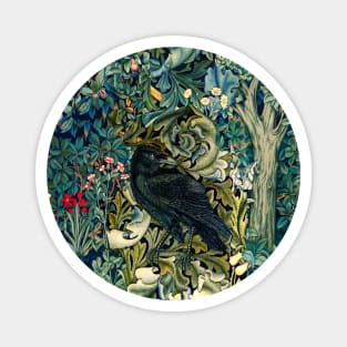 GREENERY, FOREST ANIMALS ,RAVEN ON ACANTHUS LEAVES Blue Green Floral Magnet